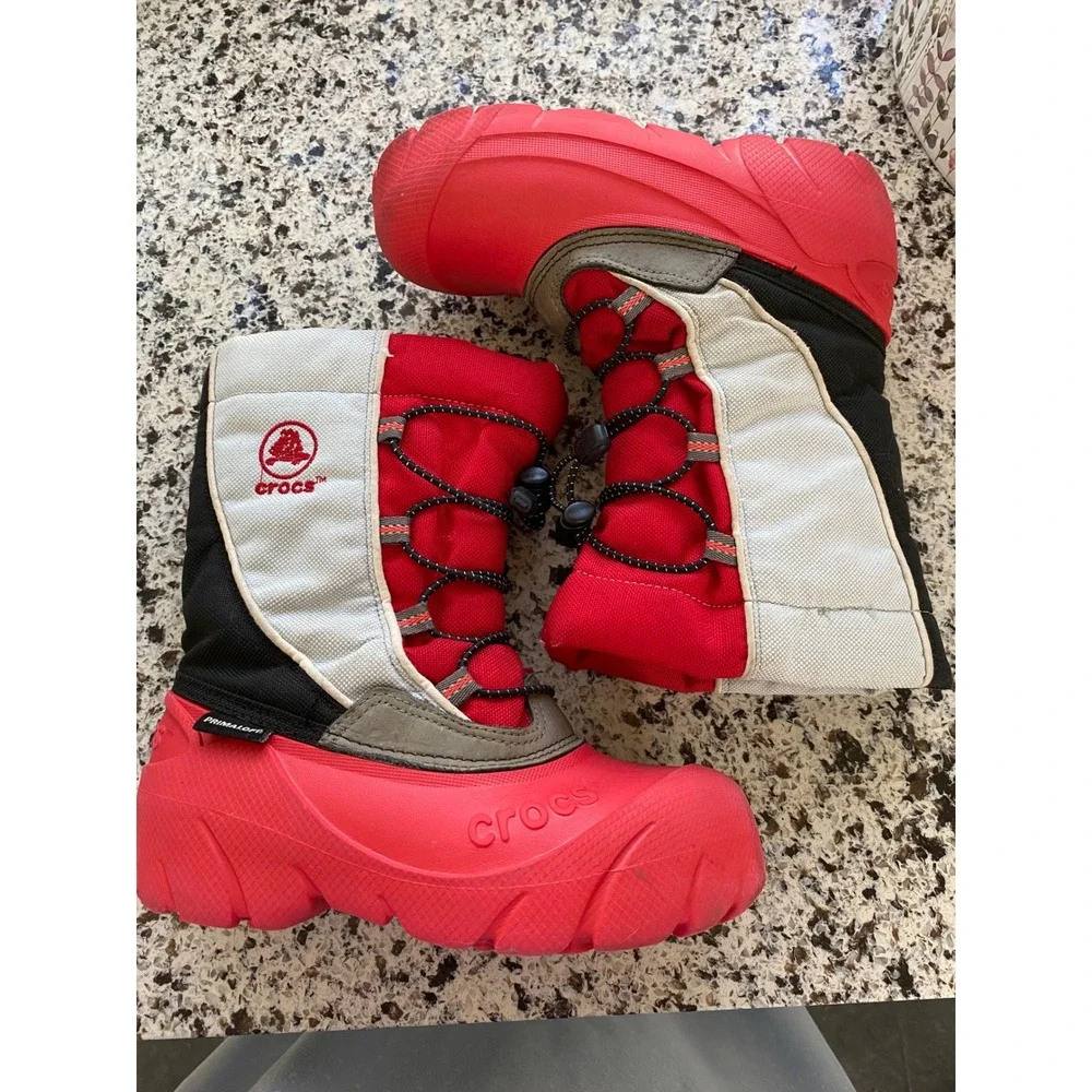 Crocs Snomini Snow Boots Kids C 12-13 Red Excellent Primaloft Insulated Winter